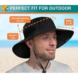 Black SUN CUBE Wide Brim Sun Hat Men Women Fishing Hats UV Protection UPF 50+